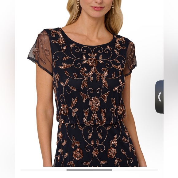 Adrianna Papell Navy and Gold Maxi Dress - Picture 3 of 5